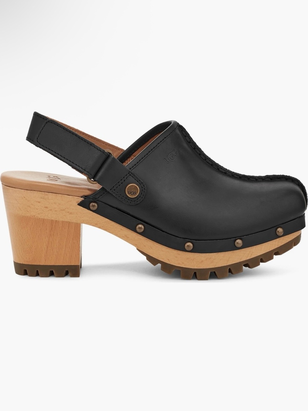 NWOT UGG Black Leather Studded Clog Slingback - Picture 2 of 5
